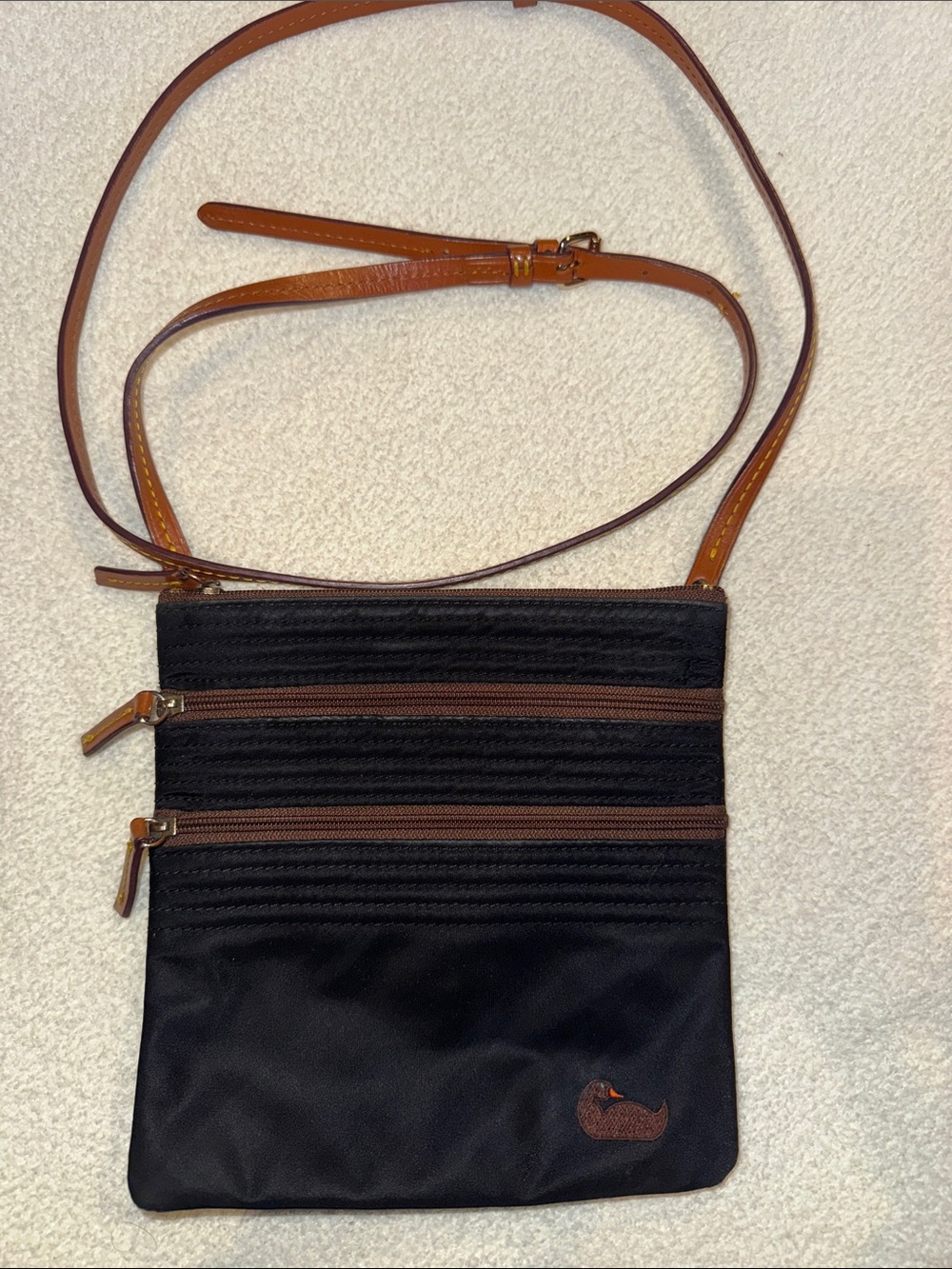Dooney & Bourke Black Crossbody Bag with Brown Trim Excellent Condition